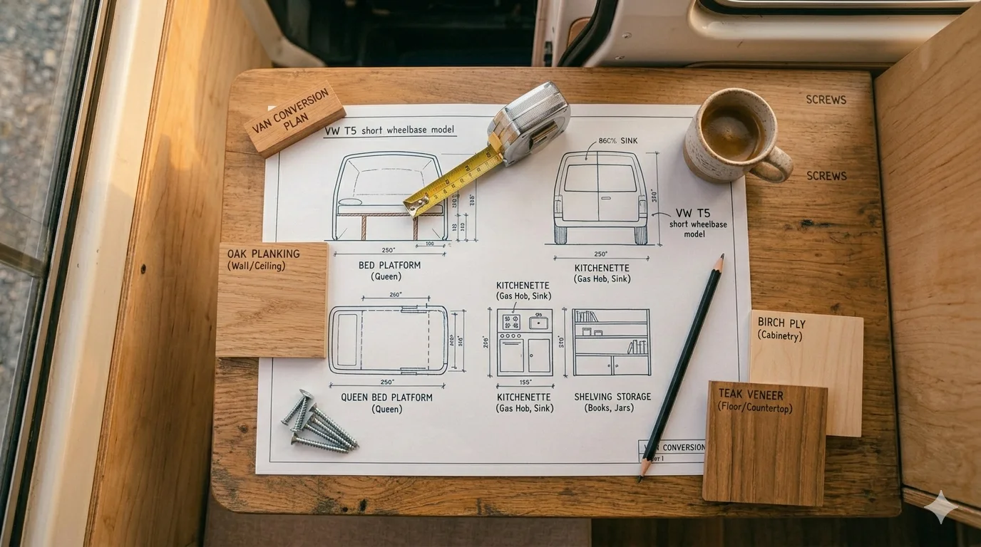 Planos y planificación de la conversión de una furgoneta